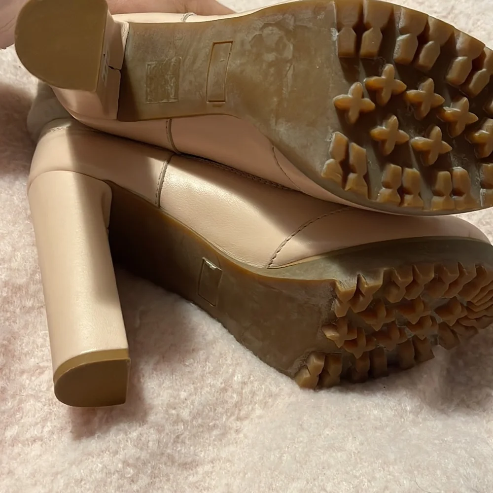 RED VALENTINO Nude Lace Up with Fur Leather Heels Boots/Booties - Picture 4 of 12